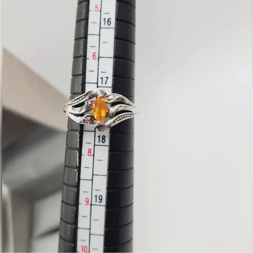Genuine Orange Marquise Fire Opal 925 Sterling Silver Ring